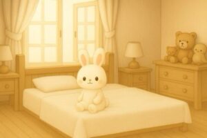 風が通るお部屋で、整った表情のこまちちゃん。空気がすっきりしている様子。