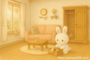 こまちちゃんが、思い出の品を丁寧に仕分けながら、ひとつずつ手放している様子。